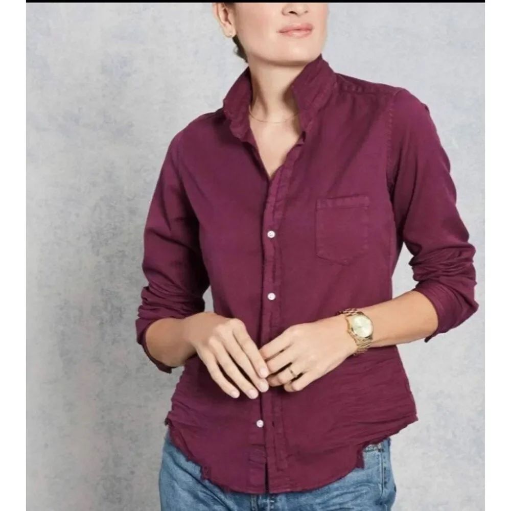 Frank&Eileen Eileen distressed denim Button Down Shirt in maroon sz XS